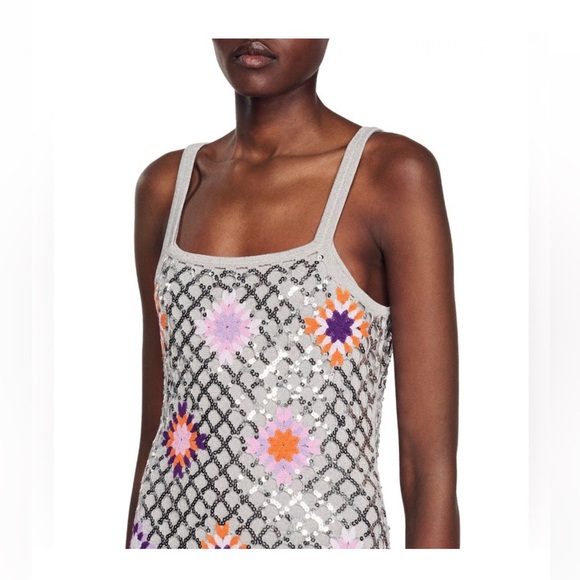 Sandro Silver Sequin Crotchet Dress - Picture 3 of 10